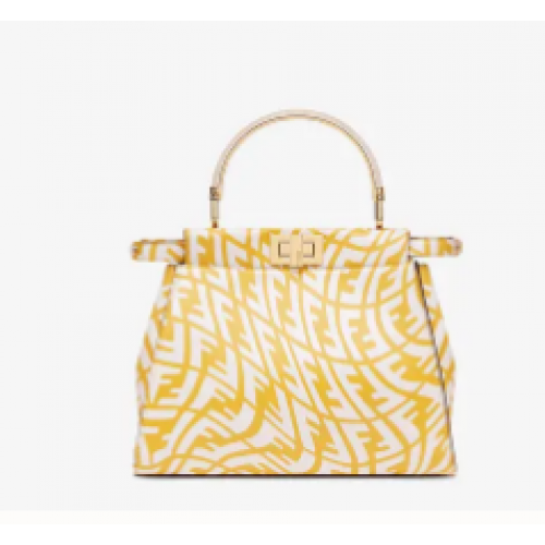 Fendi PEEKABOO MINI Gele en witte FF Vertigo leren tas 8BN244AG