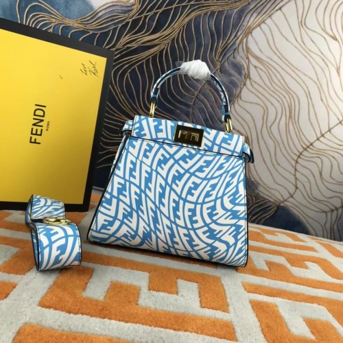 Fendi PEEKABOO MINI blauw-witte FF Vertigo leren tas 8BN244AG