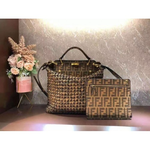 Fendi PEEKABOO X-LITE LARGE Bruine katoenen tas 8BN304A