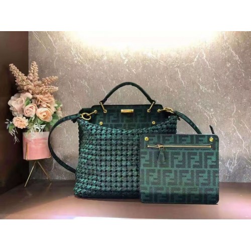 Fendi PEEKABOO X-LITE LARGE groene katoenen tas 8BN304A