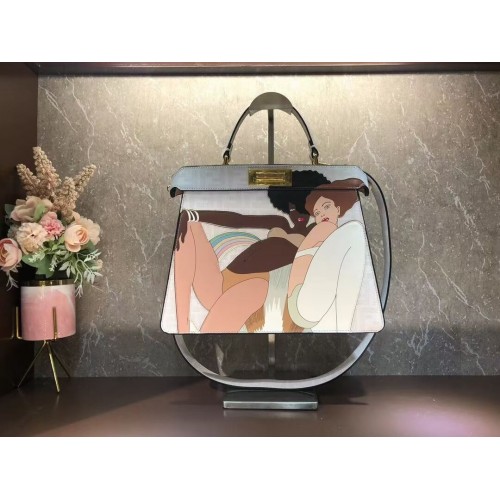 Fendi Peekaboo ISeeU FF bedrukte zijden tas F1983 wit