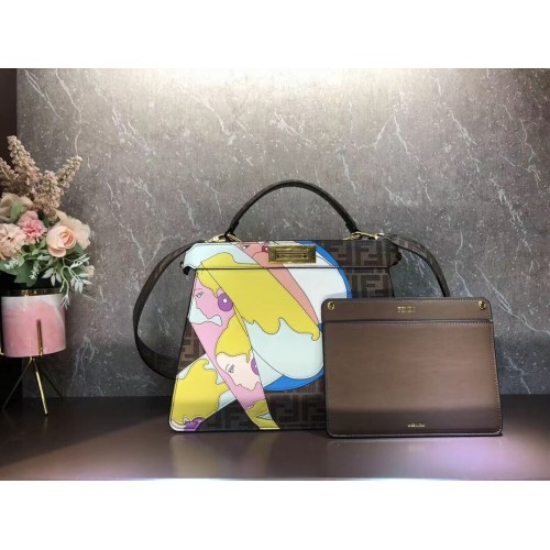 Fendi Peekaboo ISeeU FF bedrukte zijden tas F1983 bruin