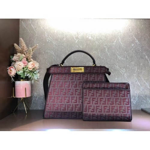 Fendi Peekaboo ISeeU FF tas van tapijtstof F1982 Burgundy