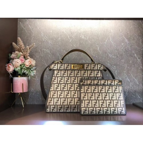 Fendi Peekaboo ISeeU FF tas van tapijtstof F1982 Khaki