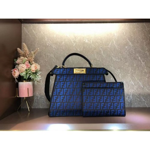 Fendi Peekaboo ISeeU FF stoffen tas F1982 blauw