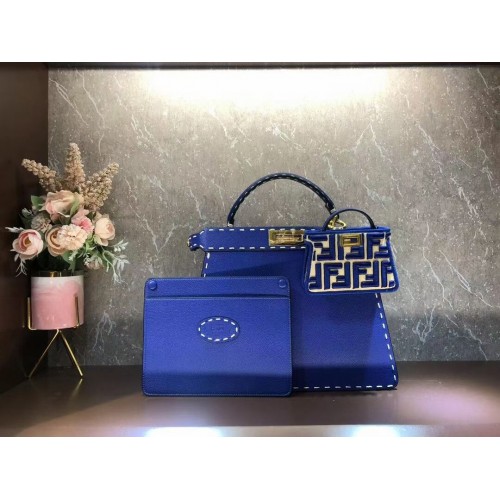 Fendi Peekaboo ISeeU MEDIUM leren tas F8637 blauw