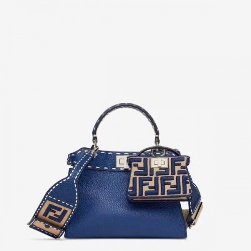 Fendi Peekaboo ISeeU Kleine leren tas F8636 blauw