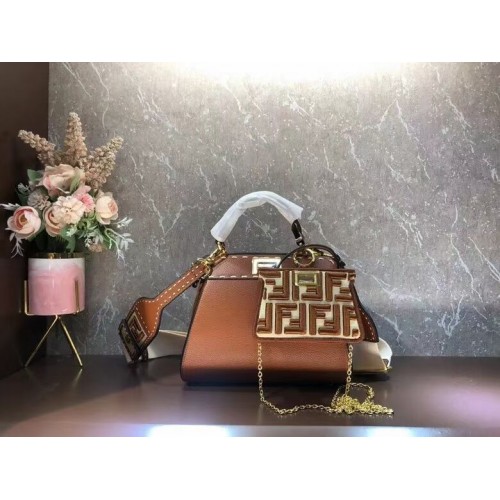 Fendi Peekaboo ISeeU Kleine leren tas F8636 bruin