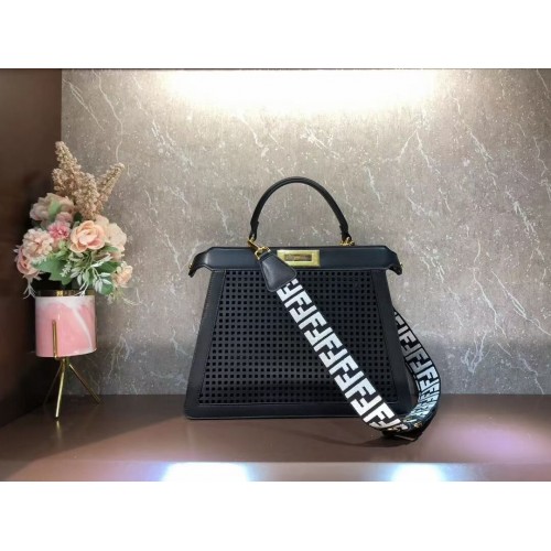 Fendi Peekaboo ISeeU geperforeerde leren tas F1658 zwart