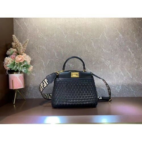Fendi Peekaboo Mini gevlochten leren tas 8BN244A zwart