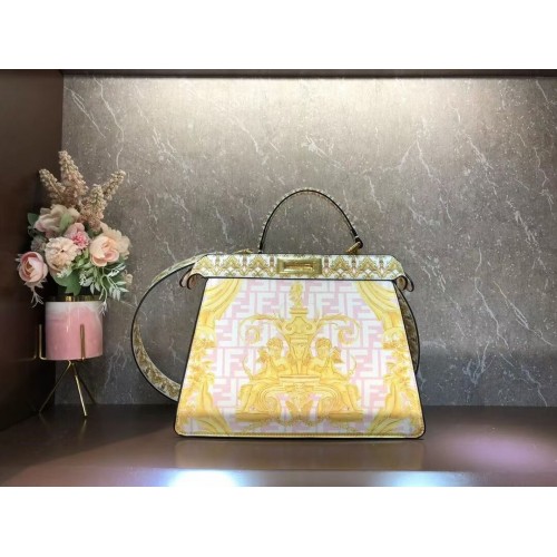 Fendi Peekaboo bedrukte zijden tas tas F1951 roze
