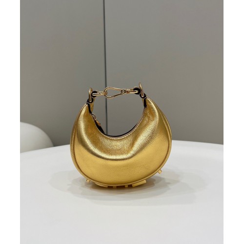 Fendi Praphy Original Leather Big FENDI Logo Mini Bag 80056S Goud