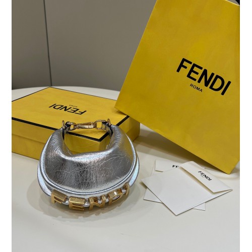 Fendi Praphy Original Leather Big FENDI Logo Mini Bag 80056S Zilver