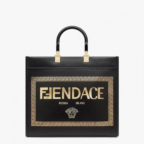 Fendi Sunshine medium Fendace bedrukt zwart leer Logo shopper 8BH386A