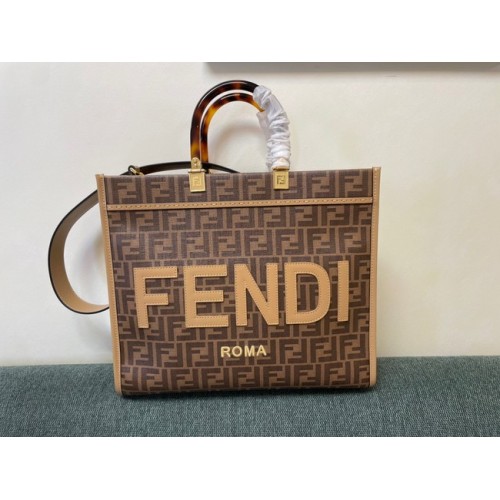 Fendi Sunshine Middelbruine leren shopper 8BH386