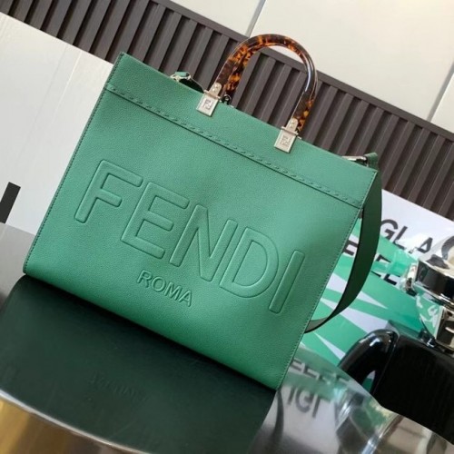 Fendi Sunshine Medium leren shopper 8BH386A groen
