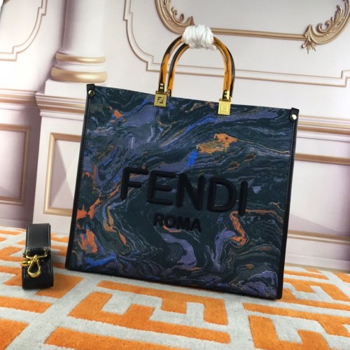 Fendi Tote Fabric Graffiti Print Boodschappentas 1676 Blauw