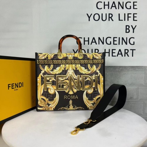 Fendi Sunshine medium Fendace bedrukte witte leren shopper 8BH386A-3