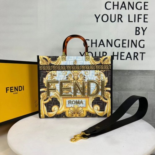 Fendi Sunshine medium Fendace bedrukte witte leren shopper 8BH386A-2