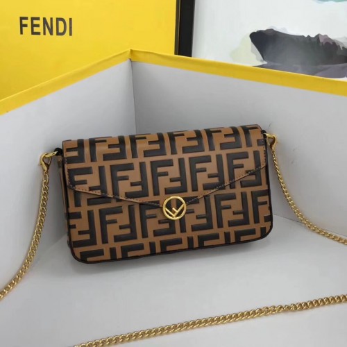 Fendi PORTEMONNEE AAN KETEN MET ZAKJES leren mini-tasje 8BS032 abrikoos