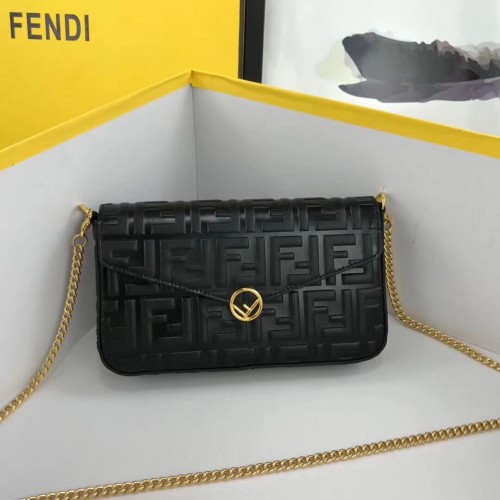 Fendi PORTEMONNEE AAN KETEN MET ZAKJES leren minitas 8BS032 zwart
