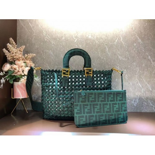 Fendi Weave Bag F6501 zwartachtig groen