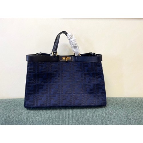 Fendi X-Tote pied-de-poule wollen shopper met FF borduursel 8BH374A donkerblauw