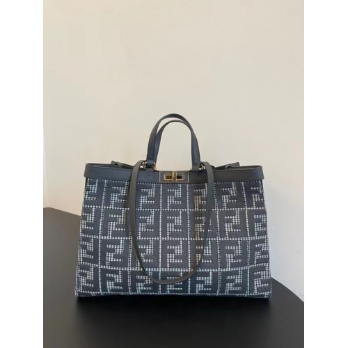 Fendi X-Tote houndstooth wollen shopper met FF borduursel 8BH374A grijs