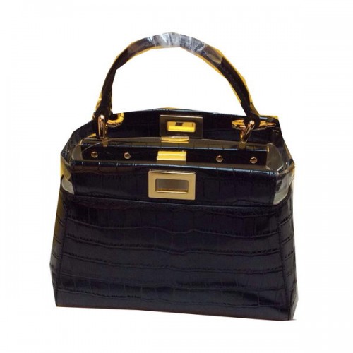 Fendi mini Kiekeboe Tas Croco Leer F520885 Zwart