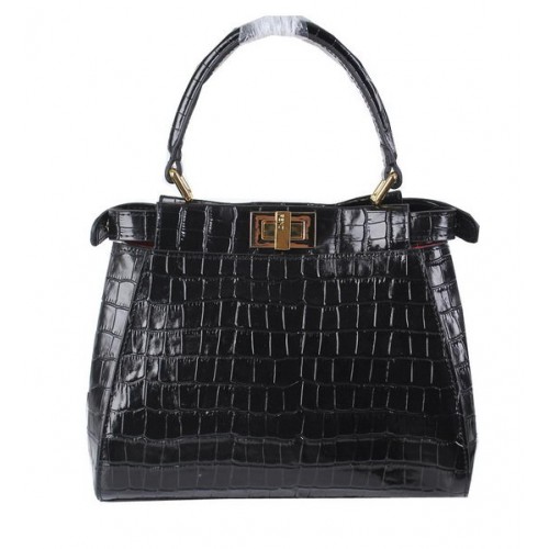 Fendi mini Kiekeboe Tas Croco Leer FD8838 Zwart