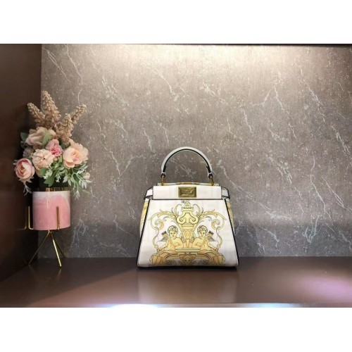 Fendi mini Peekaboo bedrukte zijden tas tas F1952 Beige