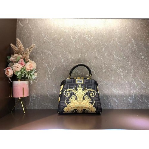 Fendi mini Peekaboo bedrukte zijden tas tas F1952 zwart