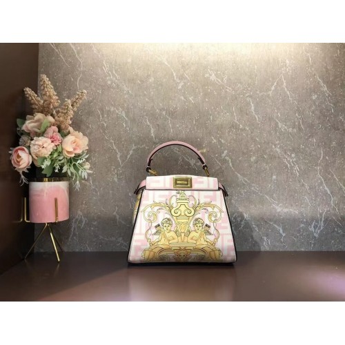 Fendi mini Peekaboo bedrukte zijden tas tas F1952 roze