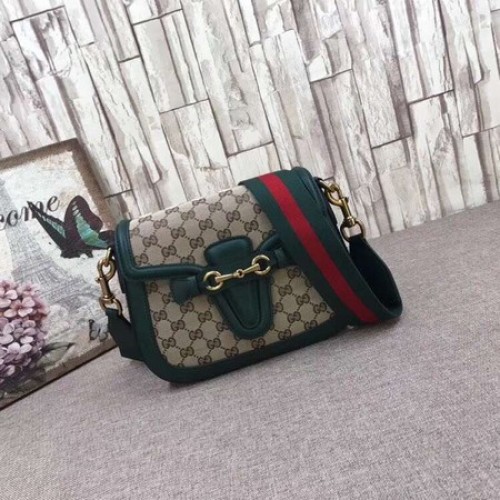 Gucci GG Lady Web handbevlekte lederen schoudertas 380573 groen