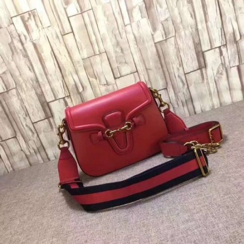 Gucci Lady Web handbevlekte lederen schoudertas 380573 rood