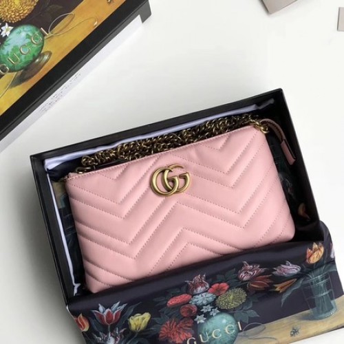 Gucci GG Marmont mini kettingtas 443447 lichtroze