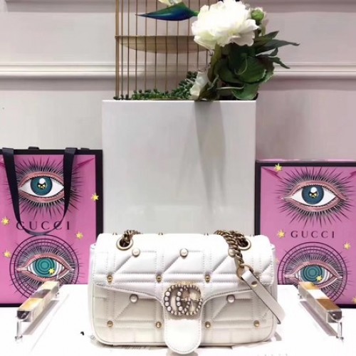 Gucci GG Marmont Kleine Matelasse Schoudertas 443497 Wit