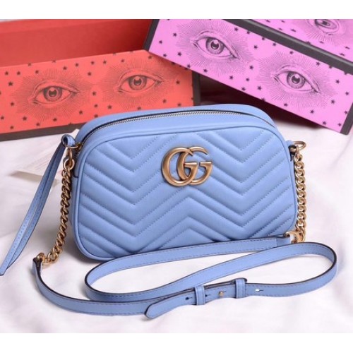 Gucci GG Marmont kleine schoudertas 447632 hemelsblauw