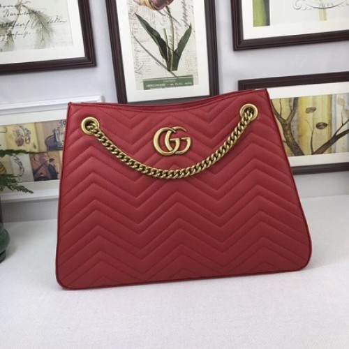 Gucci GG Marmont medium matelasse schoudertas 453569 rood