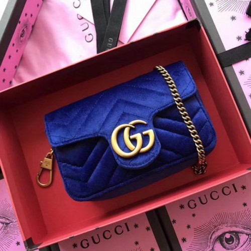 Gucci GG Marmont fluwelen super mini-tas 476433 blauw