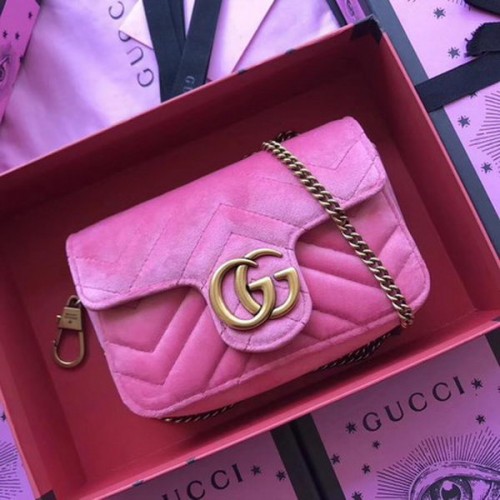 Gucci GG Marmont Fluwelen Super Mini Tas 476433 Roze