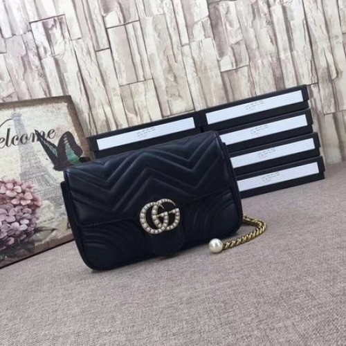 Gucci GG Marmont gematelasseerde minitas 476809 zwart