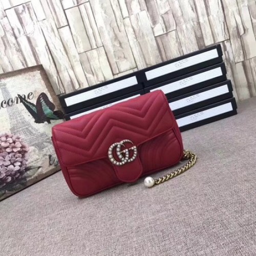 Gucci GG Marmont gematelasseerde minitas 476809 rood