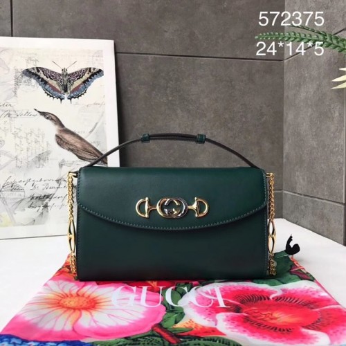 GUCCI Zumi kleine leren schoudertas 572375 Donkergroen