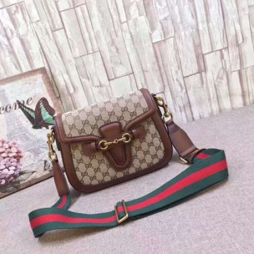 Gucci GG Lady Web handbevlekte lederen schoudertas 380573 bruin