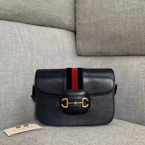 Gucci 1955 structuur lederen schoudertas 602204 zwart