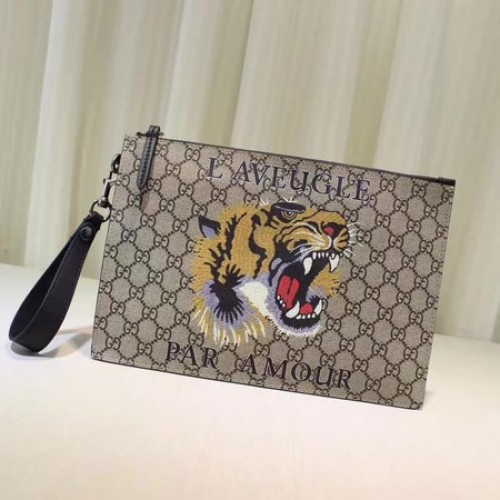 Gucci Angry Cat Print GG Supreme Pouch 473904 Tijger