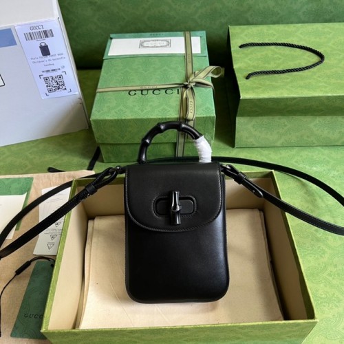 Gucci Bamboo mini handtas 702106 zwart Antiek goudkleurig