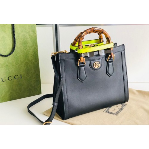 Gucci Diana GG Bamboo Top Handvat Originele Leren Tas 660195 Zwart