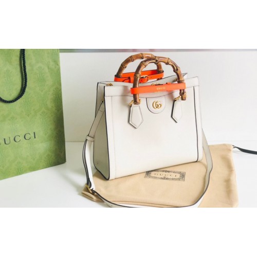 Gucci Diana GG Bamboo Top Handvat Originele Leren Tas 660195 Wit
